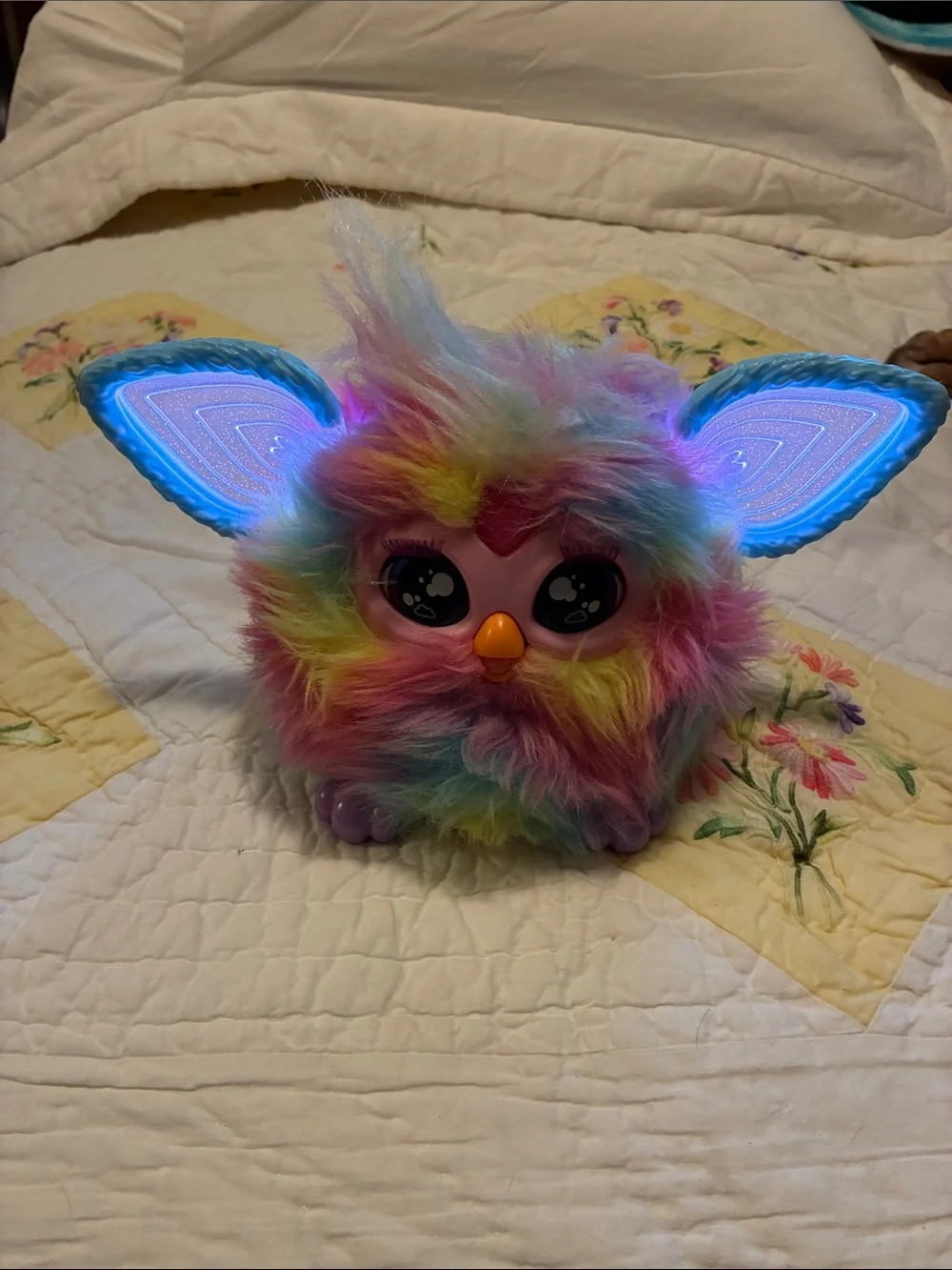 Interactive Rainbow Plush Bird Toy with Light-Up Heart and Ears